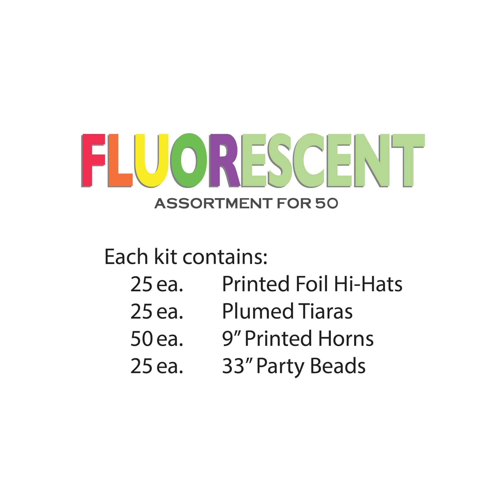 Beistle New Year Fluorescent Party Favor Kit for 50